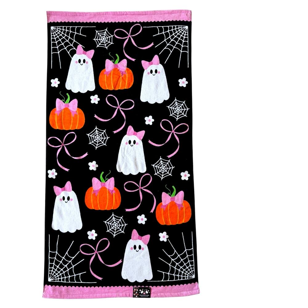 NEW Kassafina Coquette Halloween Bath Towel Set of 2 100% Cotton VIRAL